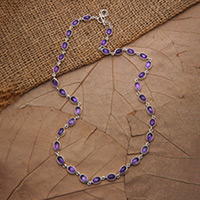 Amethyst link necklace, 'Purple Vibes' - High-Polished Amethyst and Sterling Silver Link Necklace