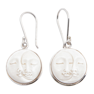 Sterling silver dangle earrings, 'Lunar Romance' - Sun and Moon-Themed Sterling Silver Round Dangle Earrings