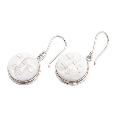 Sterling silver dangle earrings, 'Lunar Romance' - Sun and Moon-Themed Sterling Silver Round Dangle Earrings
