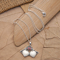 Garnet pendant necklace, 'Couple Heart' - Romantic Heart-Shaped One-Carat Garnet Pendant Necklace