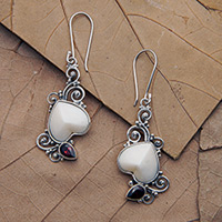 Garnet dangle earrings, 'Romantic Peaks' - Romantic Classic Natural Garnet Dangle Earrings from Bali