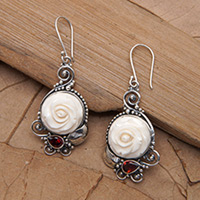 Garnet dangle earrings, 'Duchess in Love' - Rose-Shaped Faceted Natural Garnet Dangle Earrings