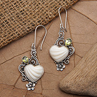 Peridot dangle earrings, 'Lucky Passion' - Floral Romantic Heart-Shaped Natural Peridot Dangle Earrings