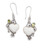Peridot dangle earrings, 'Lucky Passion' - Floral Romantic Heart-Shaped Natural Peridot Dangle Earrings