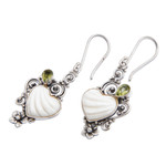 Peridot dangle earrings, 'Lucky Passion' - Floral Romantic Heart-Shaped Natural Peridot Dangle Earrings