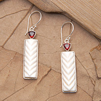 Garnet dangle earrings, 'Passionate Runway' - Modern Rectangle One-Carat Natural Garnet Dangle Earrings