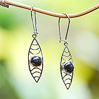Cultured pearl dangle earrings, 'Surf Style' - Sterling Silver Dangle Earrings with Black Cultured Pearls