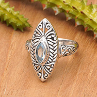 Blue topaz cocktail ring, 'Scintillating Beauty' - Blue Topaz Silver Cocktail Ring with Openwork Accents