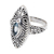 Anillo de cóctel con topacio azul - Anillo de cóctel de plata con topacio azul y detalles calados