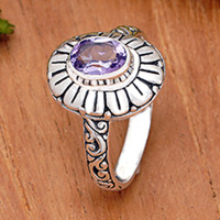 Amethyst cocktail ring, 'Purple Flower' - Amethyst Sterling Silver Floral Cocktail Ring from Bali