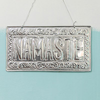 aluminium sign, 'Sparkling Namaste' - Handcrafted Embossed aluminium Namaste Sign from Bali