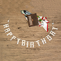 Aluminum garland, 'Happy Birthday' - Embossed Aluminum Birthday Garland Handmade in Bali