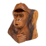 Wood sculpture, 'Curious Orangutan' - Signed Suar Wood Orangutan Sculpture Hand-Carved in Bali
