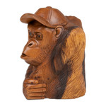 Wood sculpture, 'Curious Orangutan' - Signed Suar Wood Orangutan Sculpture Hand-Carved in Bali