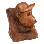 Wood sculpture, 'Curious Orangutan' - Signed Suar Wood Orangutan Sculpture Hand-Carved in Bali