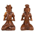 Wood sculptures, 'Beautiful Balinese Couple' (pair) - Two Hand-Carved Meditating Balinese Couple Wood Sculptures