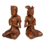 Wood sculptures, 'Beautiful Balinese Couple' (pair) - Two Hand-Carved Meditating Balinese Couple Wood Sculptures