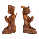 Wood sculptures, 'Beautiful Balinese Couple' (pair) - Two Hand-Carved Meditating Balinese Couple Wood Sculptures