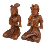 Wood sculptures, 'Beautiful Balinese Couple' (pair) - Two Hand-Carved Meditating Balinese Couple Wood Sculptures