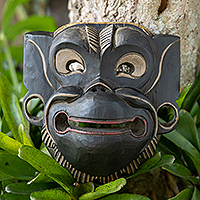 Wood mask, 'Happy Ape' - Traditional Monkey-Shaped Albesia Wood Mask from Bali