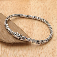 Sterling silver chain bracelet, 'Hope in Heroes' - Traditional Sterling Silver Naga Chain Bracelet from Bali