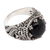 Onyx domed ring, 'Midnight Plumeria' - Floral Sterling Silver and Onyx Cabochon Domed Ring