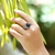 Onyx domed ring, 'Midnight Plumeria' - Floral Sterling Silver and Onyx Cabochon Domed Ring