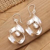 Sterling silver dangle earrings, 'Petals and Bells' - Petal and Belle-Inspired Sterling Silver Dangle Earrings