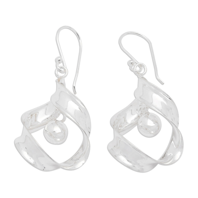 Sterling silver dangle earrings, 'Petals and Bells' - Petal and Belle-Inspired Sterling Silver Dangle Earrings