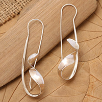 Sterling silver drop earrings, 'Abstract Jazz' - Abstract Saxophone-Shaped Sterling Silver Drop Earrings