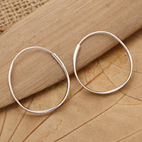 Sterling silver hoop earrings, 'Contemporary Loops' - Minimalist Modern Sterling Silver Hoop Earrings from Bali