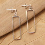 Sterling silver dangle earrings, 'Rectangle Glam' - Modern Rectangular Sterling Silver Dangle Earrings from Bali