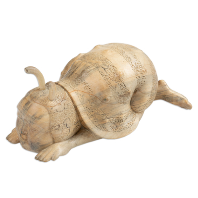 Wood sculpture, 'Relaxed Snail Man' - Whimsical Wood Sculpture of a Snail Man Hand-Carved in Bali