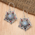 Garnet and rainbow moonstone dangle earrings, 'Starry Romance' - 5-Carat Garnet and Rainbow Moonstone Star Dangle Earrings