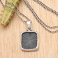 Sterling silver pendant necklace, 'Ray of Light' - Oxidized and Polished Sterling Silver Sun Pendant Necklace