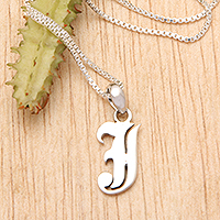 Sterling silver pendant necklace, 'Letter J' - Polished Sterling Silver Letter J Pendant Necklace from Bali