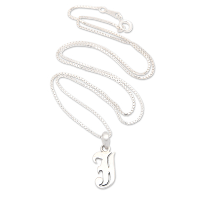 Sterling silver pendant necklace, 'Alphabet J' - Polished Sterling Silver Letter J Pendant Necklace from Bali