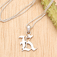 Sterling silver pendant necklace, 'Letter K' - Polished Sterling Silver Letter K Pendant Necklace from Bali