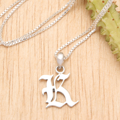 Sterling silver pendant necklace, 'Alphabet K' - Polished Sterling Silver Letter K Pendant Necklace from Bali