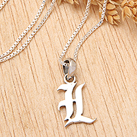 Sterling silver pendant necklace, 'Alphabet L' - Polished Sterling Silver Letter L Pendant Necklace from Bali