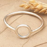 Sterling silver band ring, 'Circle Glam' - Lustrous Modern Geometric Sterling Silver Band Ring