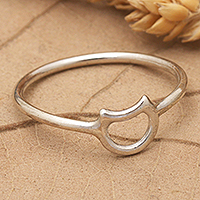 Sterling silver band ring, 'Crescent Glam' - Crescent Moon-Themed Sterling Silver Band Ring from Bali