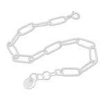 Sterling silver charm bracelet, 'United Luck & Ropes' - High-Polished Modern Rope Sterling Silver Charm Bracelet