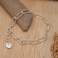Sterling silver link bracelet, 'Radiant Interconnection' - Modern Minimalist Sterling Silver Link Bracelet from Bali