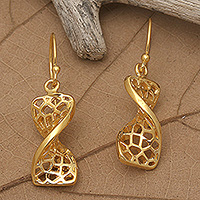 Gold-plated dangle earrings, 'Dancing Net' - Polished Modern 18k Gold-Plated Dangle Earrings from Bali