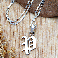Sterling silver pendant necklace, 'Alphabet P' - Polished Sterling Silver Letter P Pendant Necklace from Bali