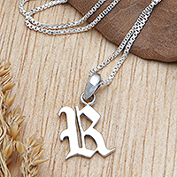 Sterling silver pendant necklace, 'Letter R' - Polished Sterling Silver Letter R Pendant Necklace from Bali