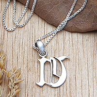 Sterling silver pendant necklace, 'Alphabet U' - Polished Sterling Silver Letter U Pendant Necklace from Bali