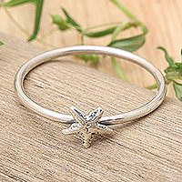 Sterling silver band ring, 'Cute Starfish' - Polished Oxidized Sterling Silver Starfish Band Ring