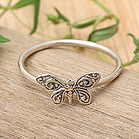 Sterling silver cocktail ring, 'Hopeful Dreams' - Butterfly-Themed Sterling Silver Cocktail Ring